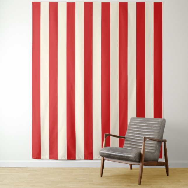Tofu Cream Postbox Red Stripes Tapestry (In Situ)