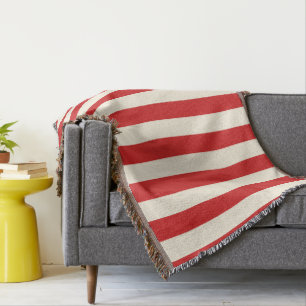 Tofu Cream Postbox Red Stripes Throw Blanket