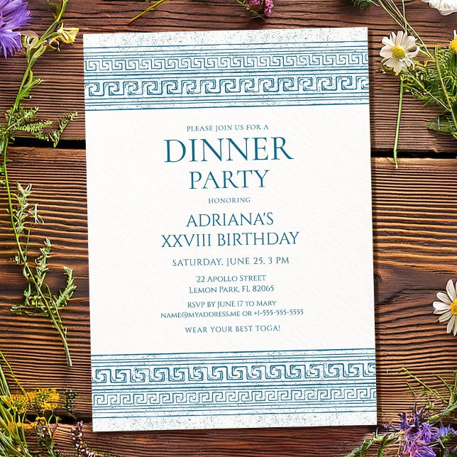 Toga Birthday Party in blue with stone elements Invitation (Creator Uploaded)