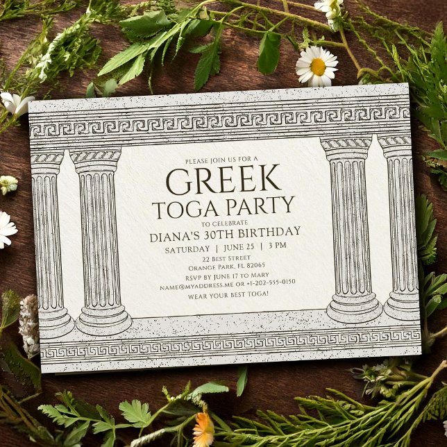 Toga Birthday Party Invitation with stone columns (Creator Uploaded)