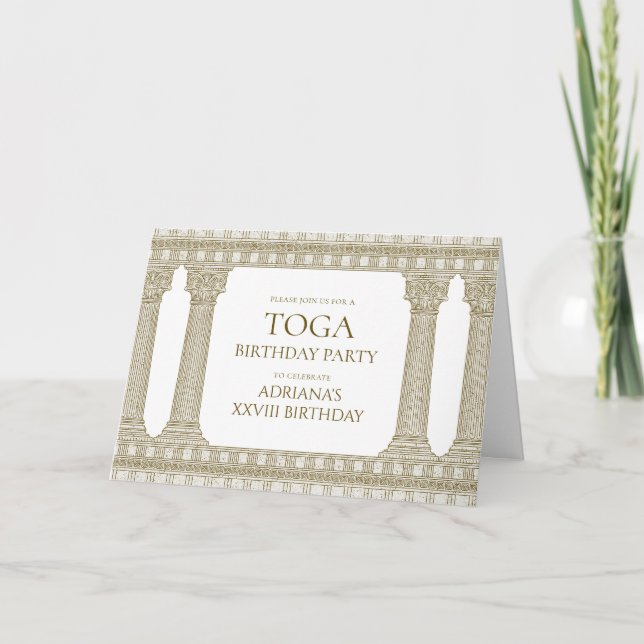 Toga Birthday Party with Temple Columns Theme Invitation (Front)