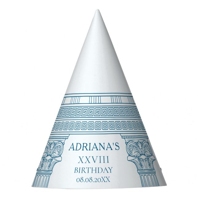 Toga party with blue meander pattern and columns hat (Front)