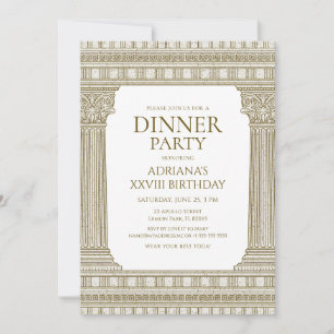 Toga Party with Elegant Brown Roman Columns Theme Invitation