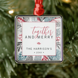 Together and Merry Holiday Greenery Metal Tree Decoration