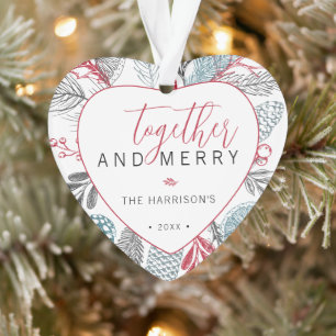 Together and Merry Holiday Greenery Photo Ornament