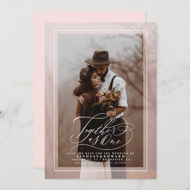 Together as One Elegant Save The Date Photo (Front/Back)