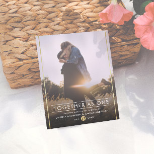 Together As One   Modern Typography & Gold Photo Announcement Postcard
