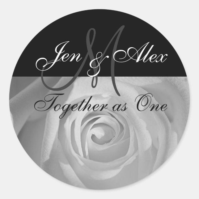 Together as One Names with Rose Photo Classic Round Sticker (Front)