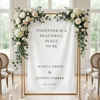 Together beautiful place to b Wedding Welcome Sign Tapestry