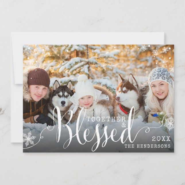 Together Blessed Family Photo Snow Christmas Holiday Card (Front)
