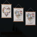 Together Family Name Heart Shaped 87 Photo Collage Hanging Tapestry<br><div class="desc">Custom photo display on large wall hanging, further personalised with your family names and custom text, such as "together we make a family". The photo template displays your pictures in a heart shaped photo collages which hold 29 images each, for a total of 87. Your photos are displayed in a...</div>