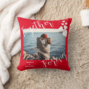 Together Forever Couple Photo with Love Hearts  Cushion