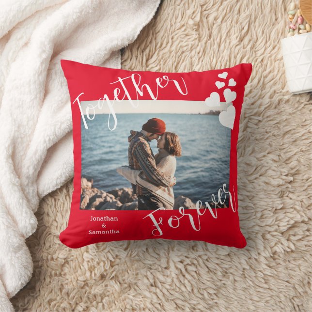 Together Forever Couple Photo with Love Hearts  Cushion (Blanket)