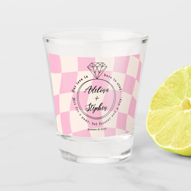 Together Forever Pink Wedding Party Favour Drink Shot Glass (Front)