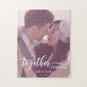 Together Forever Typography Custom Photo Name Date Jigsaw Puzzle