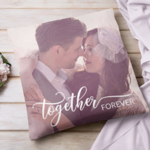 Together Forever Typography Custom Photo Valentine Cushion