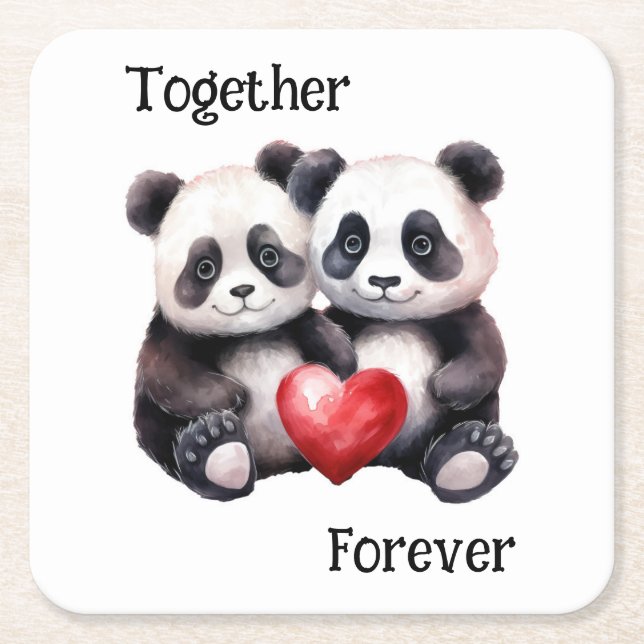 Together Froever Panda pair  Square Paper Coaster (Front)