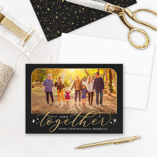 Together in 2021 Black and Gold Family Photo Holiday Card