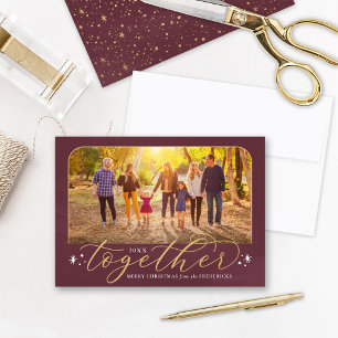 Together in 2021 Burgundy and Gold Family Photo Holiday Card
