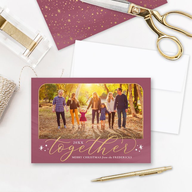 Together in 2025 Rose Wine and Gold Family Photo Holiday Card (Creator Uploaded)