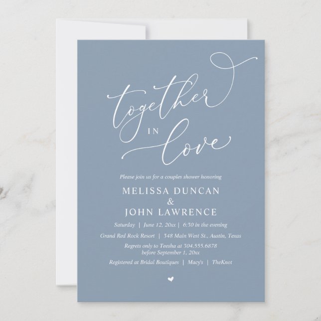 Together in Love, Romantic Couples Shower Party Invitation (Front)