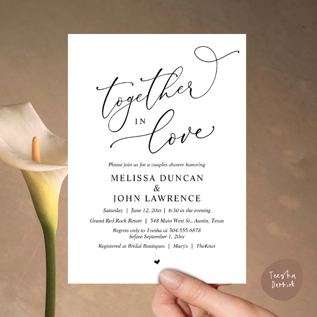 Together in Love, Romantic Couples Shower Party Invitation (Together in Love, Romantic Couples Shower Party Invitation Card PDF modern minimalist Black White)