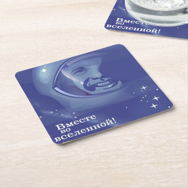Together in the universe! square paper coaster (Angled)