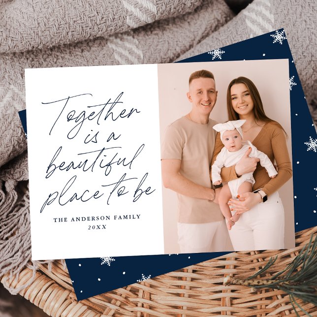 Together is a Beautiful Place to Be Navy Photo Holiday Card (Creator Uploaded)