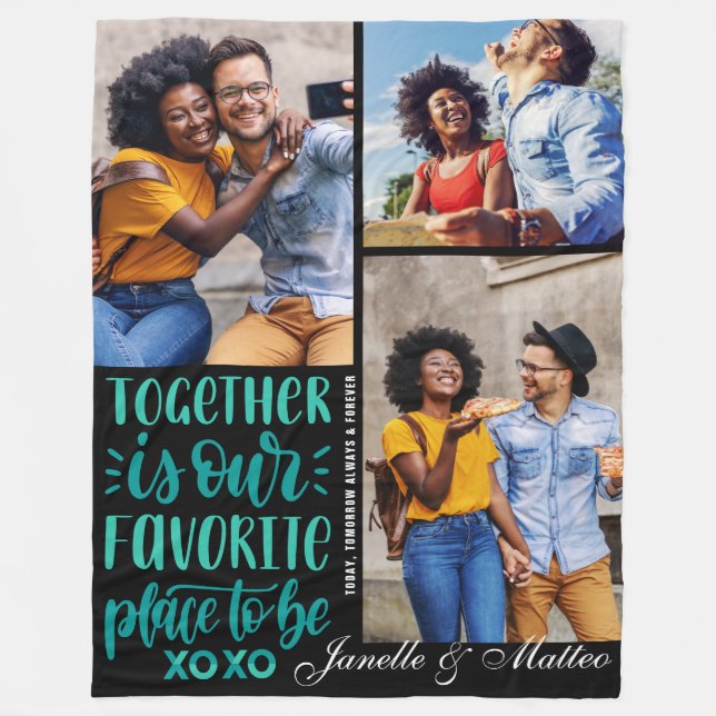 Together is Our Favourite | Modern 3 Photo Collage Fleece Blanket (Front)