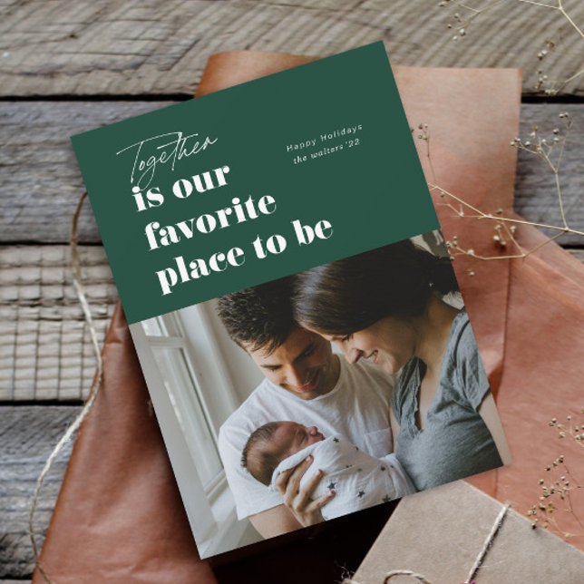 Together is our favourite place 4 Photo Holiday Card (Simple together is our favorite place to be 4 photo christmas holiday cards.)