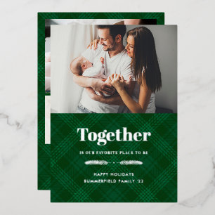 Together is Our Favourite Place Family Photo Silve Foil Holiday Card