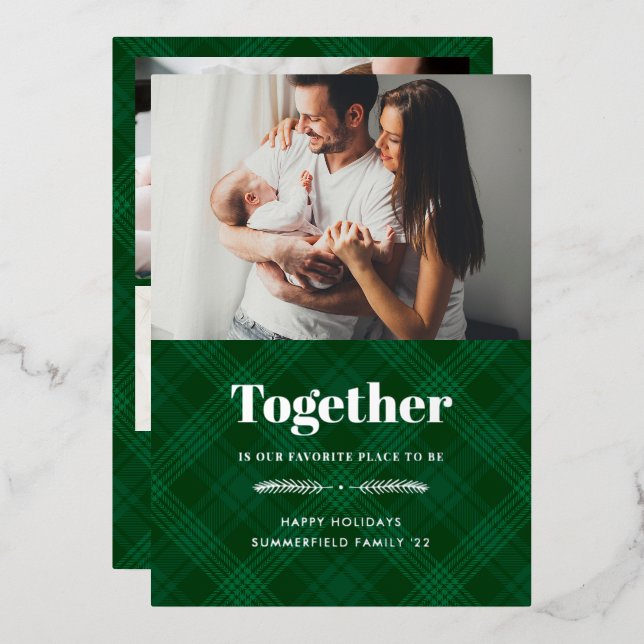Together is Our Favourite Place Family Photo Silve Foil Holiday Card (Front/Back)