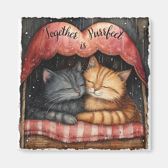 Together is Purrfect Kitty Cat Illustrated Artwork Magnet (Front)