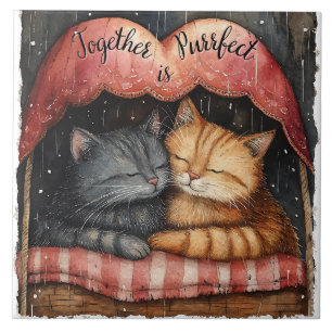 Together is Purrfect Kitty Cat Illustrated Artwork Tile