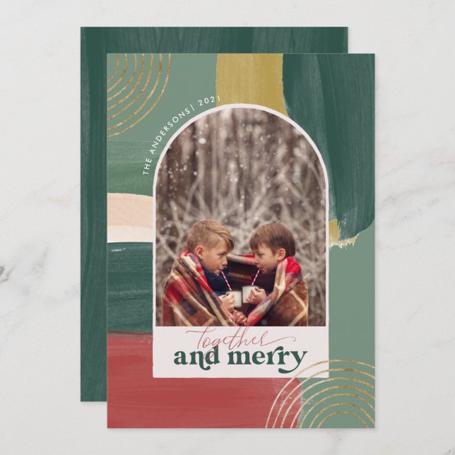Together & Merry | Photo Arch Modern Christmas Holiday Card (Front/Back)