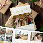 Together multi photo year in review Tri-Fold holiday card<br><div class="desc">Simple minimalist style Merry and Grateful together faux gold chic handwritten typography script family year in review 8 photo collage gallery clean white holiday card with your custom personalised text.</div>