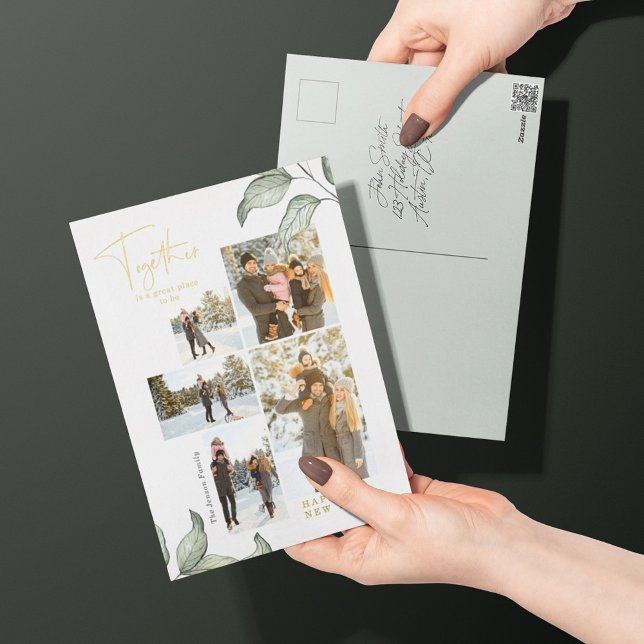 Together New Years Photo Gold Foil Holiday Postcard (Creator Uploaded)