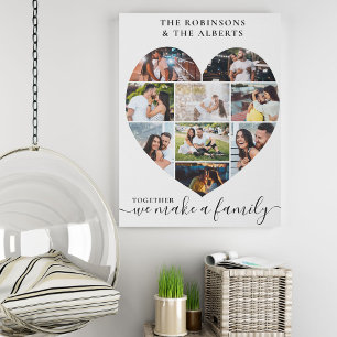 Together Personalised Heart Shaped 9 Photo Collage Faux Canvas Print