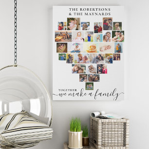 Together Personalised Heart Shaped Photo Collage  Faux Canvas Print