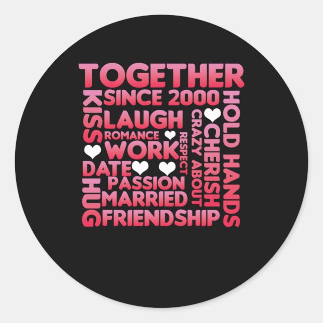 Together Since 2000 20 th Anniversary Gift Classic Round Sticker (Front)