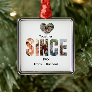 Together Since – Custom Year & Couple Names Photo Metal Tree Decoration