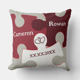 Together Since Date Red & White Jigsaw Pieces Cushion