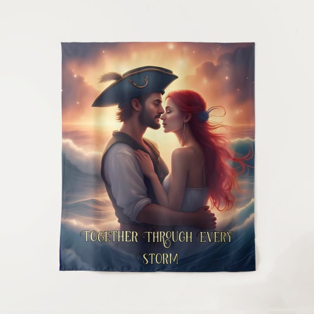 Together Through Every Storm Romantic Pirate Tapestry (Front)