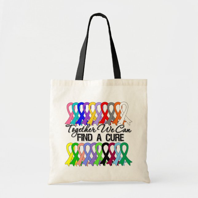 Together We Can Find a Cure Cancer Ribbons Tote Bag (Front)