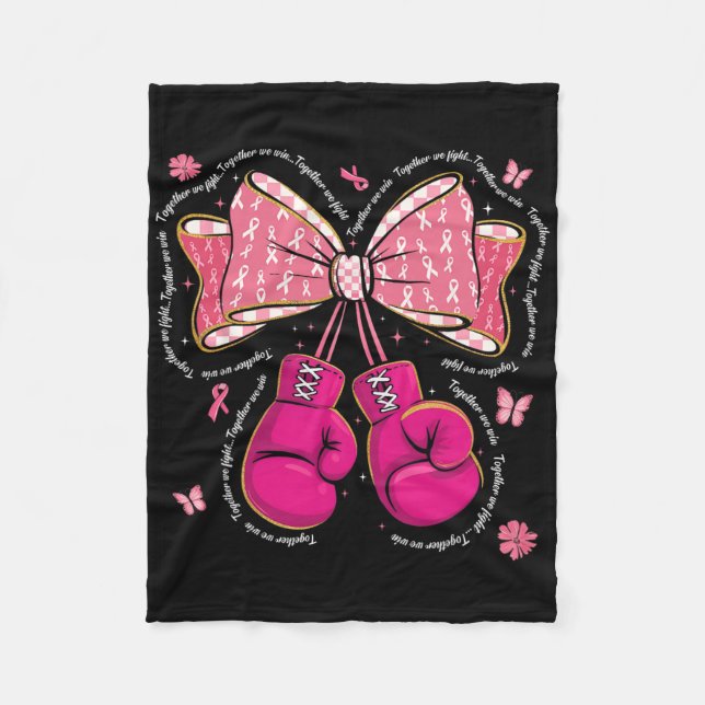 Together We Fight We Win Boxing Gloves Bow Breast  Fleece Blanket (Front)