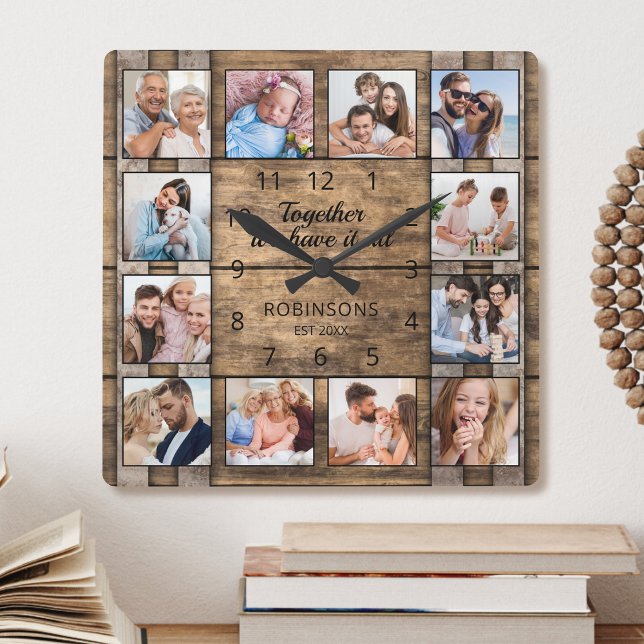 Together We Have It All Family Photo Wooden Barrel Square Wall Clock (Creator Uploaded)