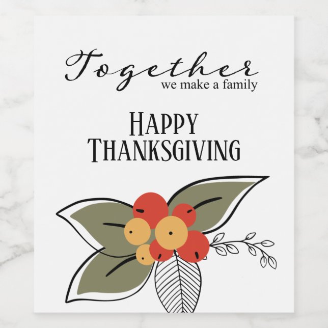 Together We Make a Family, Modern Berry  & Leaves Wine Label (Single Label)