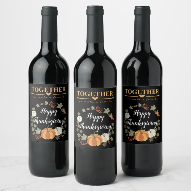 Together We Make a Family,  Wreath w/Pumpkin | blk Wine Label (Bottles)