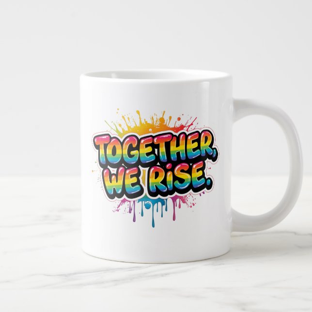 Together We Rise Rainbow Quote Design  Large Coffee Mug (Right)