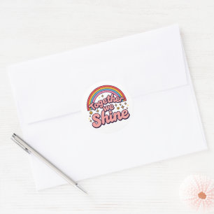 Together We Shine – Rainbow Retro Pride Quote Classic Round Sticker